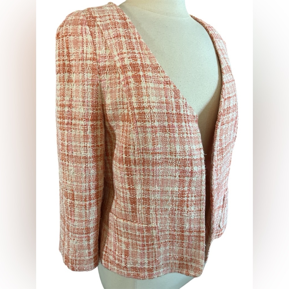 Talbots Orange,Pink & Cream Tweed Open Blazer w/pockets & Cropped Length Size 14 - Picture 3 of 17